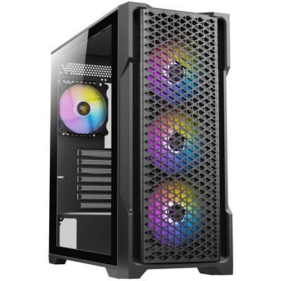 CAANT-AX90 ANTEC AX90 Case, Black, Mid Tower, 1 x USB 3.0 / 2 x USB 2.0, Tempered Glass Side WIndow Panel, Diamond-Shaped Mesh Front Panel for Excellent Cooling Performance, 4 x Addressable RGB Fans Included with Hub - Image 1