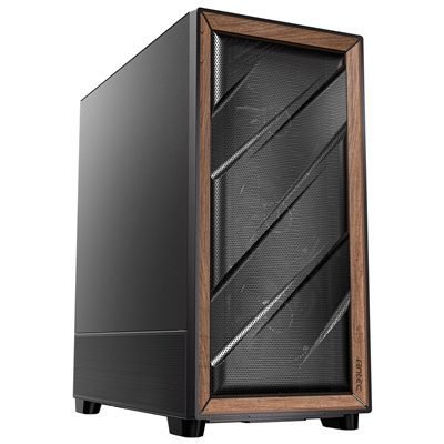 Antec Flux SE Full Tower PC Case with Solid Side Panel, Black/Wood, 5x Pre-Installed Fans, USB Type-C, E-ATX/ATX/mATX/mITX Compatibility
