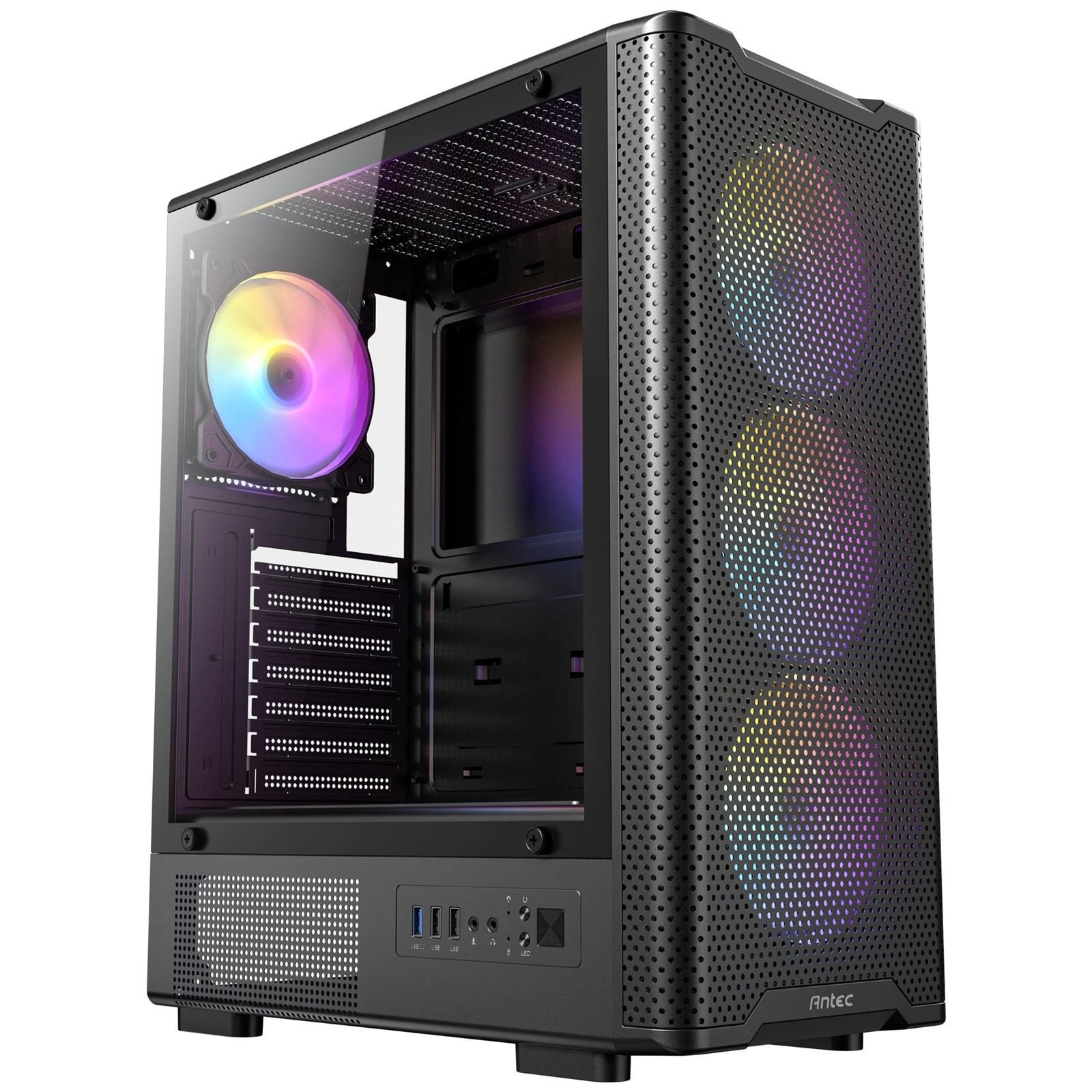 CAANT-VX310 Antec VX310 ARGB Mid-Tower Gaming PC Case - Pre-Installed 4 x 120mm ARGB Fans, Tempered Glass Side Panel, High-Airflow Mesh Front - ATX/Micro-ATX/ITX - Image 1