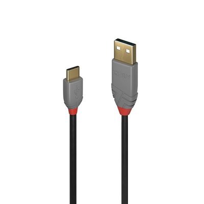 CLLIN-36886 Lindy 36886 1m USB-A (M) 2.0 To USB-C (M) 2.0 Anthra Line 480Mbps Cable - Black - Image 1