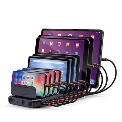 LINDY 73309 96W USB Charging Station, 10 x USB Type-A Ports for Simultaneous Charging for up to 10 Devices, Max. 2.4A Charging Per Port, Battery Charging Standard 1.2 Supports Fast Charging & Apple Charging Protocol, Retail Packaging