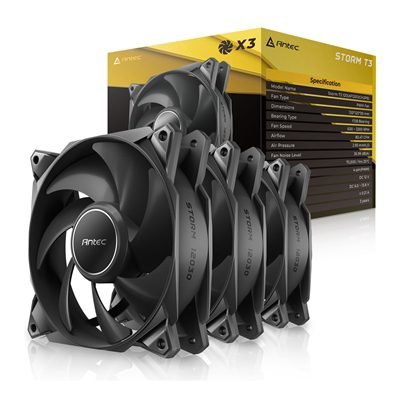 Antec Storm T3 120mm PWM Case Fan, 3 Pack, Fluid Dynamic Bearing, 600-2200 RPM, Black