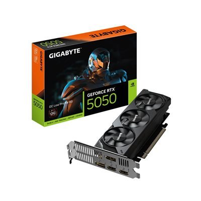 GRGIG-GVN5050OC8 Gigabyte NVIDIA GeForce RTX 5050 OC Low Profile 8G, GDDR6 Graphics Card, 2560 Cuda Core, 2587MHz Core Clock, Triple Fan, 2x DisplayPorts / 2x HDMI Ports - Image 1