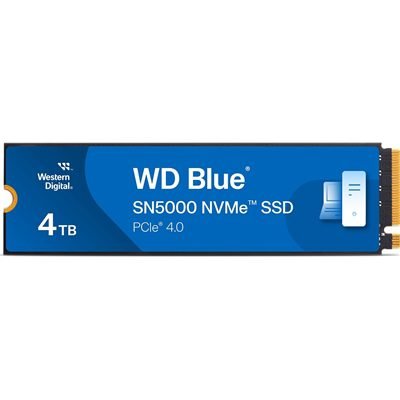 WD Blue SN5000 (WDS100T4B0E-00CNZ0) 4TB NVMe SSD, M.2 Interface, PCIe Gen4, 2280, Read 550MB/s, Write 5000MB/s, 5 Year Warranty