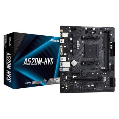 MBASR-A520MHVS ASRock A520M-HVS Super Alloy AMD AM4 Socket Motherboard, Micro-ATX, 2x DDR4 Slots, 1x M.2 Socket, GbE LAN, 1x D-Sub / 1x HDMI Port - Image 1