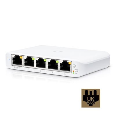 NPUBI-USWFLEXM Ubiquiti USW-FLEX-MINI UniFi USW Flex Mini 5 Port Smart Managed POE/USB C Powered Gigabit Network Switch (UK Plug) - Image 1
