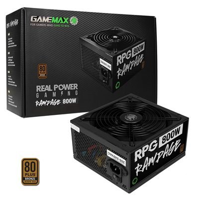 PSGAM-GMXRPG800 GAMEMAX RPG Rampage 800W PSU, 140mm Ultra Silent Fan, 80 PLUS Bronze, Non Modular, Flat Black Cables, Japanese TK Main Capacitor Fitted - Image 1