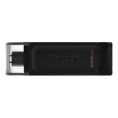 Kingston DT70/256GB DataTraveler 256GB USB Flash Drive, USB 3.2, USB-C, Gen1, 80MB/s, Cap Design, Black, Retail.
