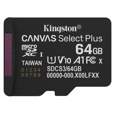 Kingston Canvas Select PlusSDCS3/64GB 64GB Micro SD UHS-I (U1) Flash Card with Adapter